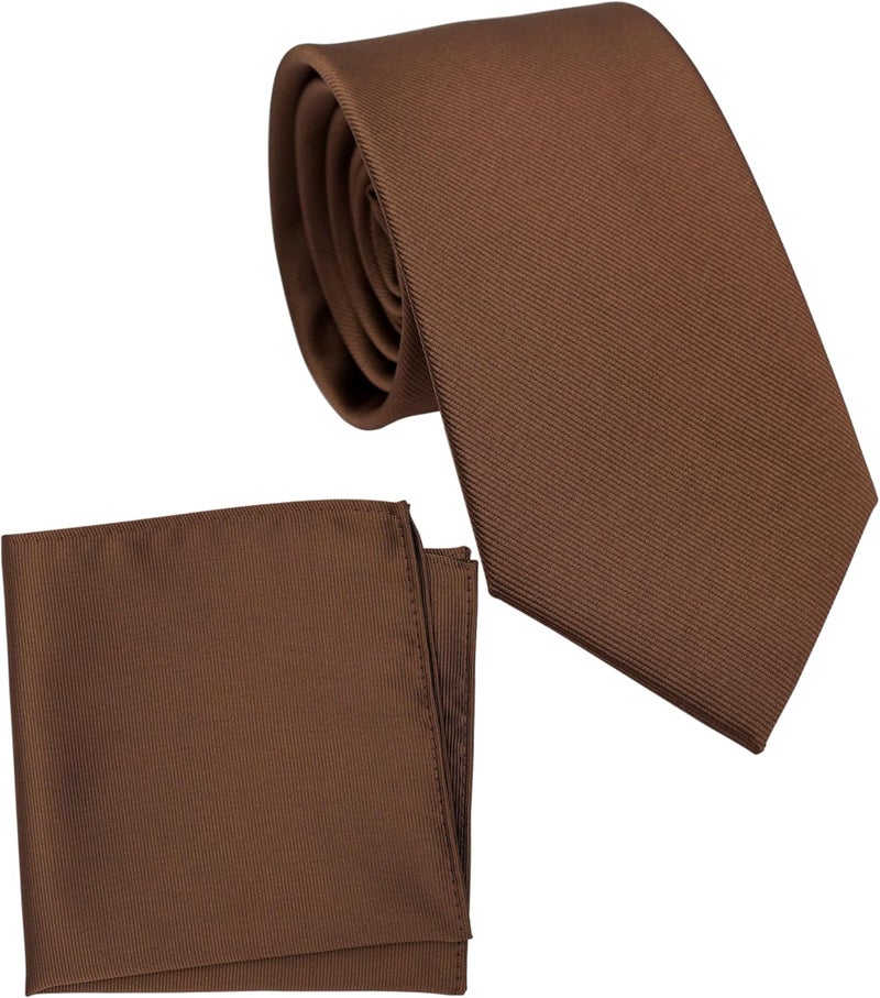 ZENXUS Regular Tie and Pocket Square for Men, Solid Color Necktie Set, 3.2 inch Standard Width - Image 1